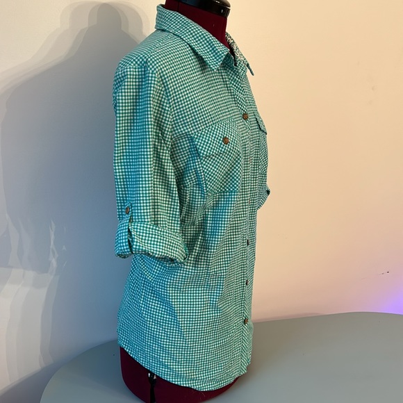 Croft & Barrow Green Gingham 3/4 Sleeve Shirt Size L - Picture 3 of 5